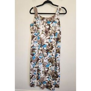 Floral Sleeveless Dress - Blue, White, Brown